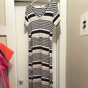 Black, white striped floor length dress